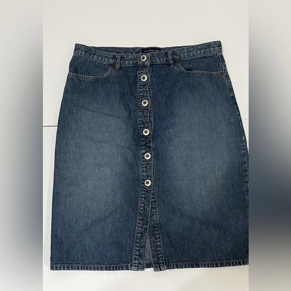 Ann Taylor Midi Button Down Skirt Blue Denim size 8 - Picture 1 of 6